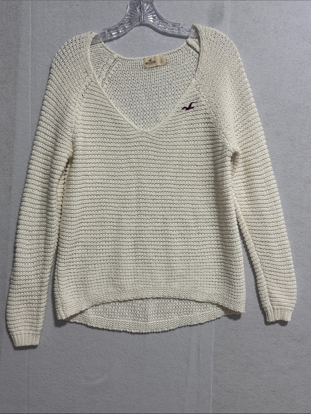 Hollister Y2K Cream V-Neck Crochet Knit Sweater